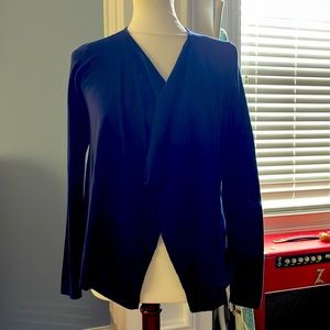 Navy Lilly drape front cardigan, waist length, not oversized